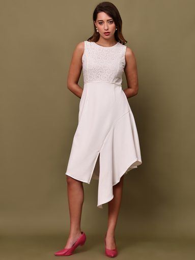 Elegant White Sleeveless Lace Dress